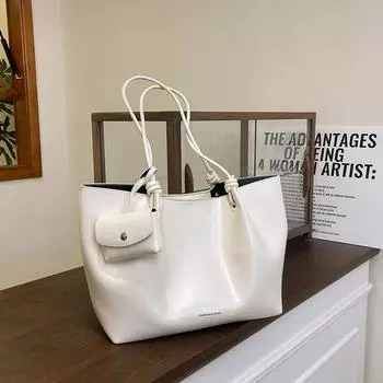 Premium retro large-capacity tote bag leisure bag new commuter shoulder fashion underarm bag tide бежевый