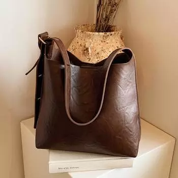 Premium Retro Large-Capacity Women S Bag Fashionable Commuter Bucket Bag Shoulder Messenger Bag коричневый