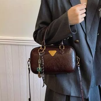 Премиум ретро масляно-воск искусственная кожа женские сумки-мессенджеры 2024 новая популярная сумка-подушка модная универсальная маленькая квадратная сумка портативная сумка через плечо для женщин чёрный