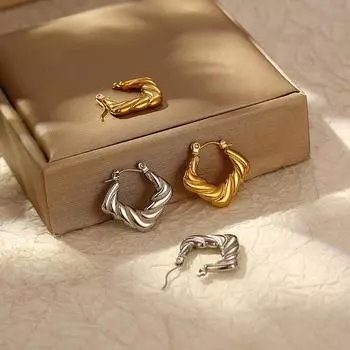 Серьги из нержавеющей стали премиум-класса Retro Wind Twill Square, женские, 18-каратные, не выцветающие, простые серьги