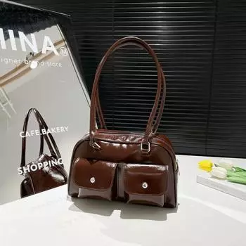 Premium retro women s bowling bag 2025 new versatile messenger bag fashionable shoulder armpit bag чёрный