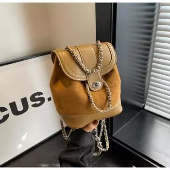 Премиум ретро замшевый цепной рюкзак женский повседневный модный сумка через плечо рюкзак-ведро 20*12*19 серый