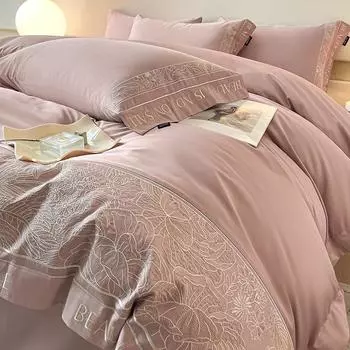 Премиум Сенс Материнский и Младенческий Класс А 200 Длинноволокнистый Хлопок 4шт Цветочная Вышивка Пододеяльник Хлопок Легкое Роскошное Постельное Белье 1.5m bed sheet 4pc quilt cover 2*2.3m