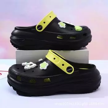 Premium sense hole shoes women s new eva thick-soled non-slip outer wear beach bag head cute cool slippers 35-36 чёрный