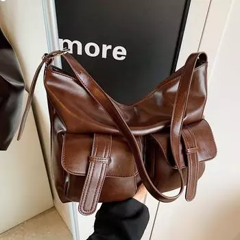 Premium Sense Large Capacity Bag Women S Casual Messenger Bag Retro Maillard Style Shoulder Bag Tote Bag коричневый