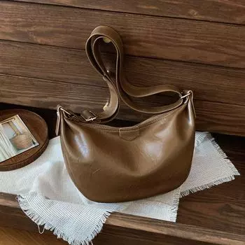 Premium Sense Large-Capacity Bag Women S Autumn Retro Fashion Tote Bag Simple Shoulder Women S Bag хаки