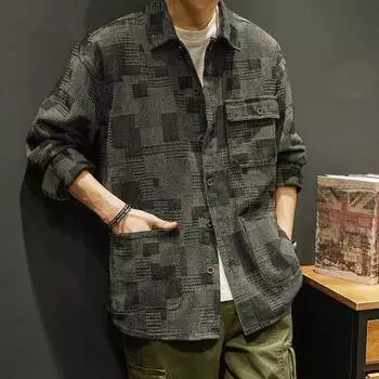 Премиум Sense of Heavyweight с длинными рукавами мужская осенняя свободная повседневная блузка американская рабочая рубашка куртка размера плюс XXXXL чёрный