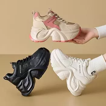 Премиум-одежды для осени и зимы, новые туфли для пап с толстой подошвой, увеличивающие рост, детские повседневные кожаные спортивные туфли для женщин 34