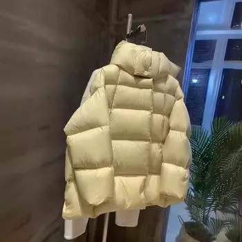Premium sense plus 90 белая куртка-пуховик женская осень-зима 2024 года, короткая с капюшоном, европейская станция, свободное пальто, прилив S жёлтый