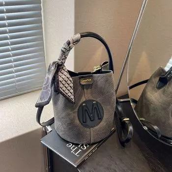 Premium Sense Популярная сумка-ведро Женская новая сумка через плечо Сумка-мессенджер Модная ретро-сумка Женская сумка Separate bag without silk scarf чёрный