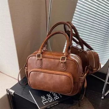 Premium Sense Retro Backpack Женская мода Простая многофункциональная повседневная сумка через плечо Tide 27*12*17 коричневый