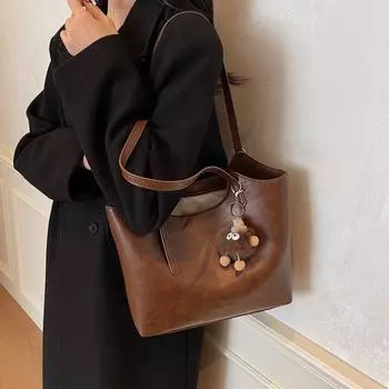 Premium Sense Retro Bag Женская популярная сумка через плечо с текстурой премиум-класса, универсальная сумка-тоут большой вместимости no pendant коричневый
