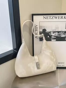 Premium sense simple fashion crescent bag women s new retro shoulder underarm bag versatile commuter bag белый