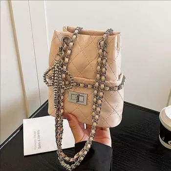 Premium Sense Small Fragrant Wind Rhombus Chain Bucket Bag Women S Trend Versatile Shoulder Messenger Bag no pendant розовый
