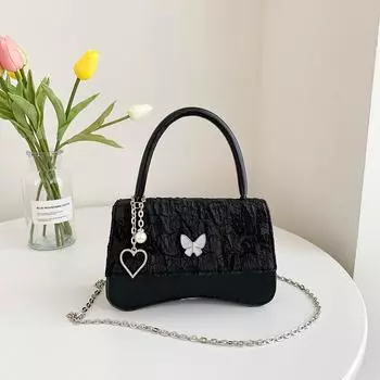 Premium sense small square bag women s bag new girl heart bow handbag chain love single shoulder oblique span bag чёрный