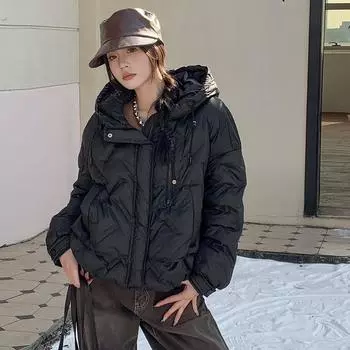 Premium sense white duck down hooded down jacket women s short 2024 new design sense pressure glue casual bread clothes tide S темно-коричневого