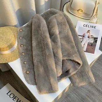 Премиум серая искусственная норковая бархатная короткая шуба женская зимняя новинка 2024 года корейский белый золотой ветер повседневный топ S серый