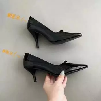Premium sheepskin version~ pointed thin heel patent leather rhinestone high heel ol commuter shoes women s single shoes 35