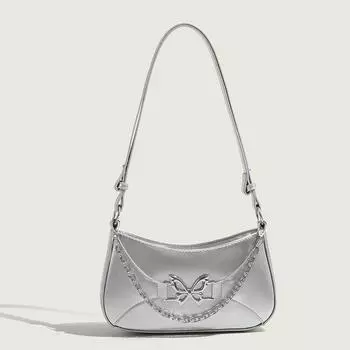Premium Silver Butterfly Underarm Bag Women s Style Chain One-shoulder Straddle Bag серебряный