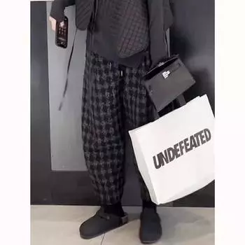 Премиум-смысл ретро большие размеры повседневные брюки женская одежда осень и зима утолщенный дизайн чувство темперамент тонкие универсальные свободные клетчатые брюки Large size L