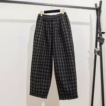 Премиум-смысл ретро большие размеры повседневные брюки женская одежда осень и зима утолщенный дизайн чувство темперамент тонкие универсальные свободные клетчатые брюки M