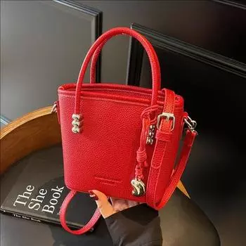 Premium Solid Color Portable Bucket Bag, Female Foreign Versatile Shoulder Bag, Trendy Messenger Bag розовый