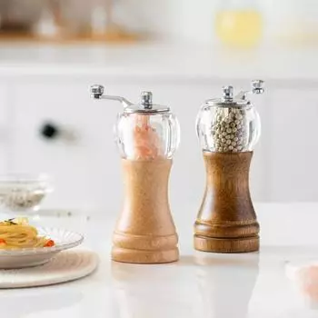 Premium Solid Wood Acrylic Salt and Pepper Grinder Manual Salt with Adjustable Core-Salt Grinder and Pepper Mills Wooden Shakers