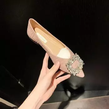 Premium square buckle rhinestone pointed head shallow mouth fairy flat shoes women s single shoes 35