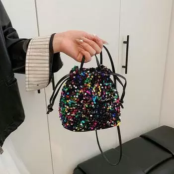 Премиум-сумка-ведро с пайетками, женская, весна-лето 2025, новая модная сумка через плечо, сумка-мессенджер с пересечением границ серебряный