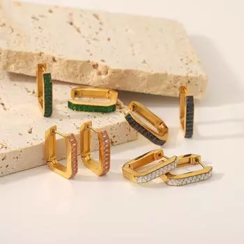 Премиум светлый роскошный цвет циркония нержавеющая сталь застежка уха прямоугольный циркон нержавеющая сталь серьги заводская мода