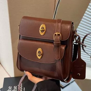 Премиум-текстура, трендовый дизайн с несколькими карманами, маленькая квадратная сумка, простая женская сумка через плечо, модная сумка-мессенджер коричневый