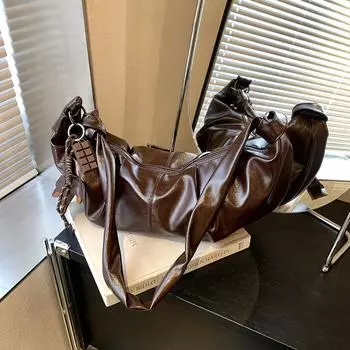 Premium Texture Bag Women S Large-Capacity Design Pleated Messenger Bag Commuter Dumpling Bag no pendant коричневый