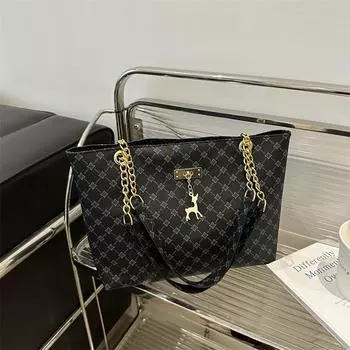 Premium texture large capacity retro tote bag women s 2025 new versatile chain shoulder handbag коричневый