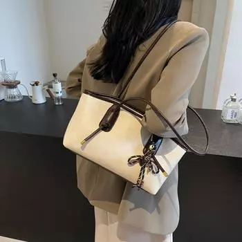Сумка-тоут премиум-фактуры, модная сумка на плечо, женская сумка-тоут большой вместимости, сумка для поездок на работу бежевый