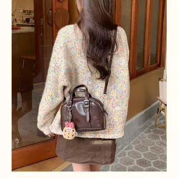 Premium texture retro small handbag bag women s 2024 new PU solid color pillow bag women s version shoulder messenger bag темно-коричневого