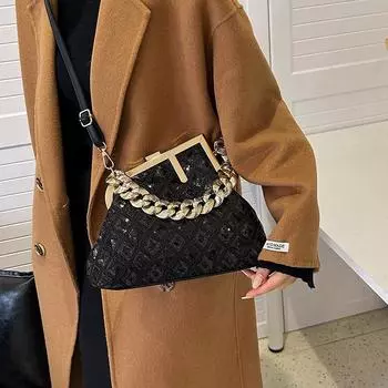 Премиальная текстура женская сумка-цепочка женская 2024 новая модная нишевая дизайнерская универсальная сумка-мессенджер через плечо чёрный