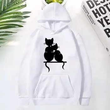 (Премиум толстовка с капюшоном) новый пуловер с принтом в виде буквы «кошка» модные женские и мужские толстовки с капюшоном с длинным рукавом повседневная толстовка с капюшоном S