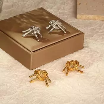 Premium Trend Wheat Ear Bow Earrings 18K Gold Women s Retro Knotted Earrings