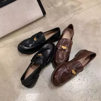 Премиум усадка лошадиная кожа ретро одиночные туфли полированные золотые монеты мокасины женские маленькие кожаные туфли 35