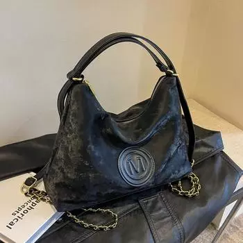 Премиум замшевая ретро большая сумка женский рюкзак популярная сумка через плечо большая вместительная сумка-тоут чёрный