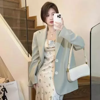 Премиум зеленый маленький свободный маленький блейзер женский нишевый дизайн повседневный универсальный костюмный топ S мятный зеленый