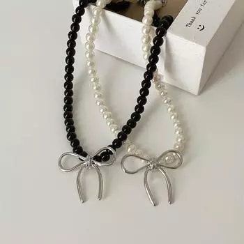 Премиум жемчужное металлическое ожерелье-бантик женские аксессуары для волос ретро индивидуальность простой универсальный темперамент цепочка на шею ключичная цепочка