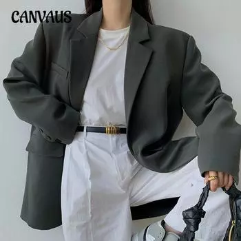 Премиум женский черный повседневный пиджак весна-осень модная повседневная куртка средней длины S серый