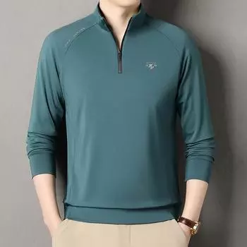 Premium Zipper Stand-Up Collar Men S Long-Sleeved T-Shirt Printed Casual Sports Polo Shirt And Bathroom Clothes M