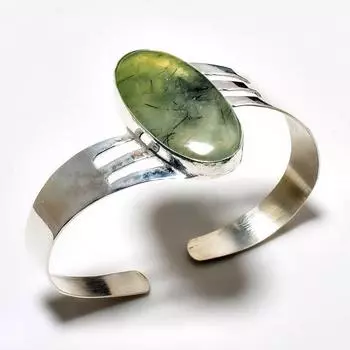 Пренит драгоценный камень 925 посеребренный ювелирный браслет ручной работы