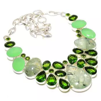 Пренит, драгоценный камень перидот, ожерелье из стерлингового серебра 925 пробы 18 дюймов s0C27 зелёный
