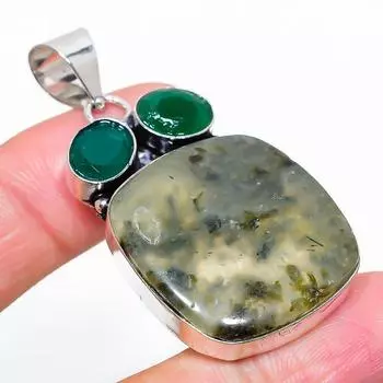Пренит драгоценный камень ручной работы из стерлингового серебра 925 пробы Подарочный ювелирный кулон 2,17 дюйма w1Q86