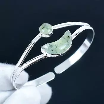 Пренит Драгоценный камень Ручной работы Манжета Браслет 925 Стерлинговое серебро Манжета Браслет, Браслет с пренитом для жены, Унисекс браслет, Подарок на Рождество 7 зелёный