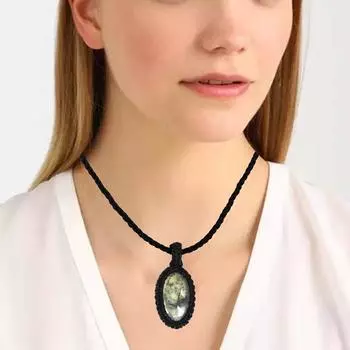 Пренит кабошон драгоценный камень Holloween Gifted Jewelry Macrame Ожерелье 20-32 дюйма