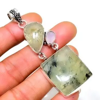 Пренит Розовый халцедон 925 Посеребренная подвеска для ювелирных изделий 2,65 дюйма 2.65 зелёный